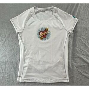 Alo Women Athletic Coolfit Graphic Shirt XL Grunge Rock Peace Exercise White